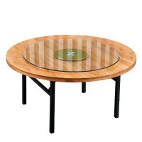 创世人 酒店圆桌餐厅圆桌带转盘可折叠餐桌家用商用餐桌实木杉木折叠圆台多尺寸选择可定制