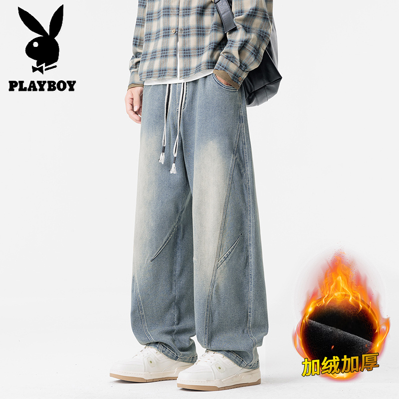 花花公子新款宽松大码直筒牛仔裤高清大图