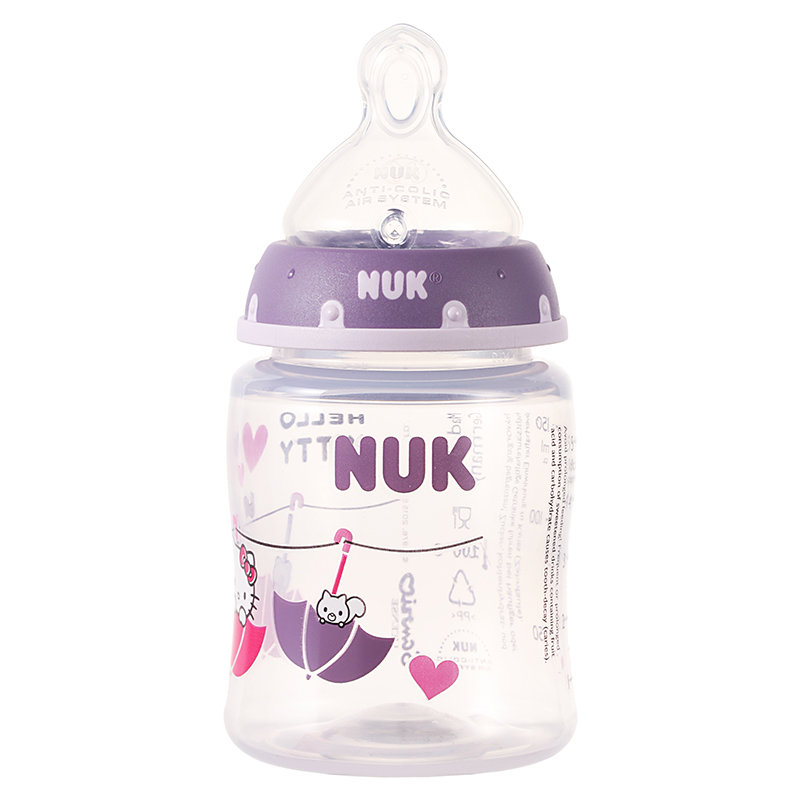 NUK150ML宽口PP彩色Hello Kitty印花奶瓶(带初生型硅胶中圆孔奶嘴)
