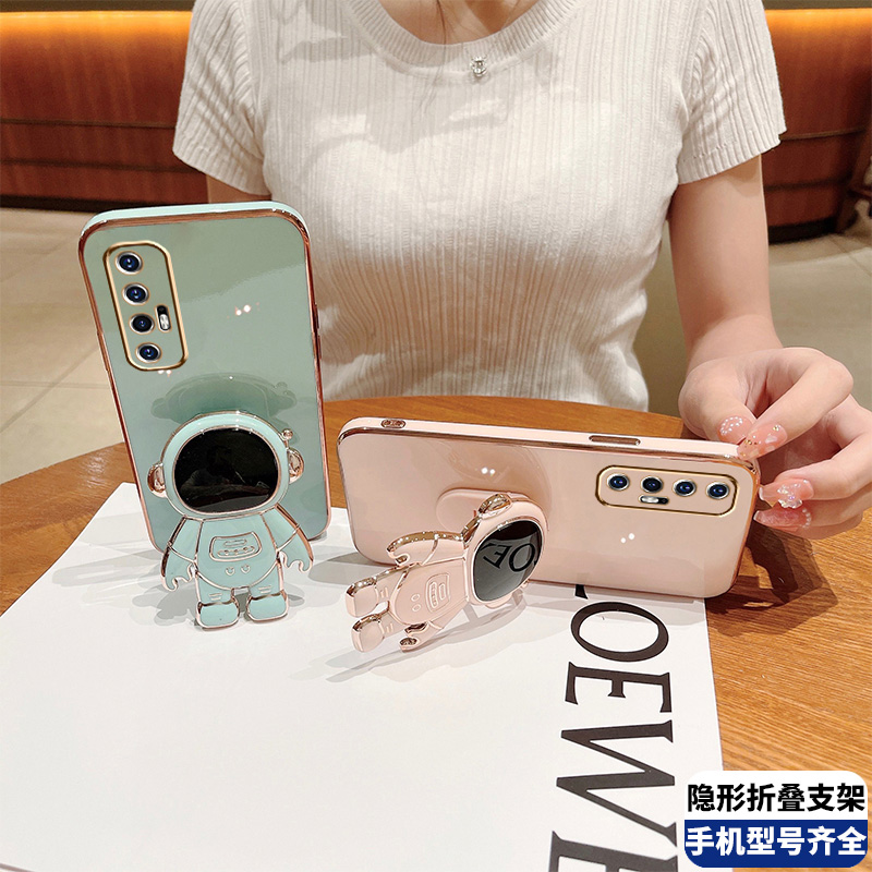 适用小米10S宇航员电镀带支架手机壳可爱卡通MI10S5G镜头全包防摔保护套潮牌高档M2102J2SC创意时尚ins小清高清大图