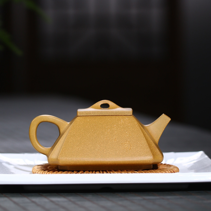 宜兴紫砂壶强济人四方抽角壶忆江南壶批发礼品定制原矿金段泥