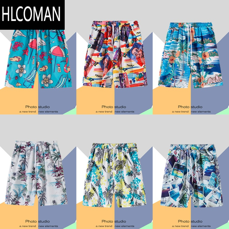 HLCOMAN夏季海边度假裤衩男五分休闲运动大码夏威夷短裤潮速干宽松沙滩裤