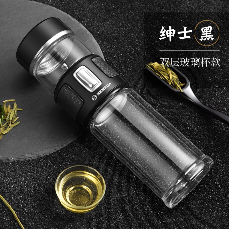 家柏饰(CORATED)茶水分离泡茶杯双层玻璃杯男女便携隔热透明水杯子 睿智蓝(316不锈钢保温款)高清大图