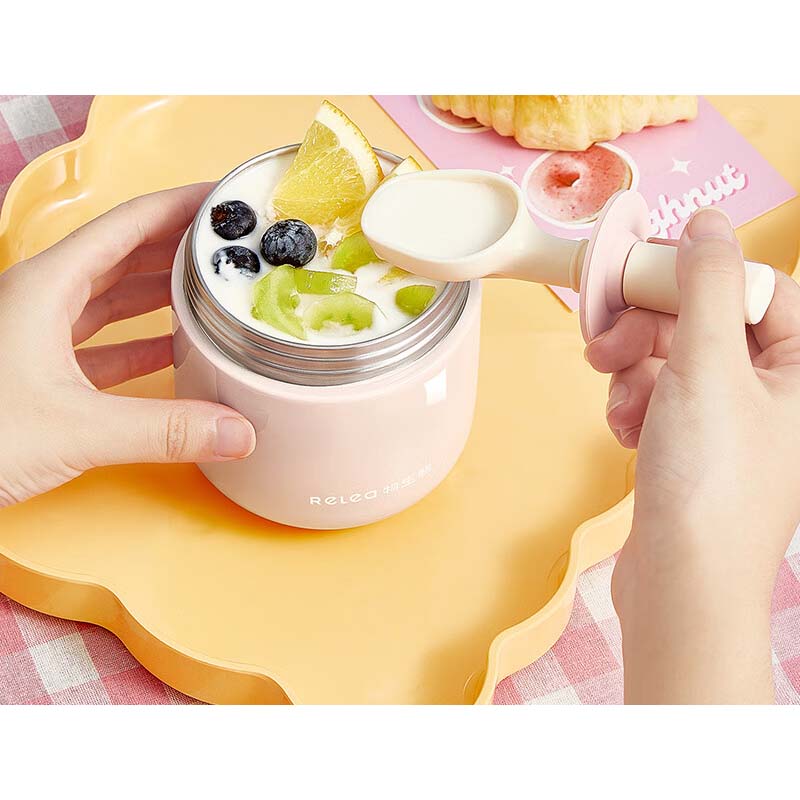 物生物 安安早餐保温杯 吸管杯 豆浆杯 316L不锈钢 450ml JV012544-0450 粉色 / 个高清大图