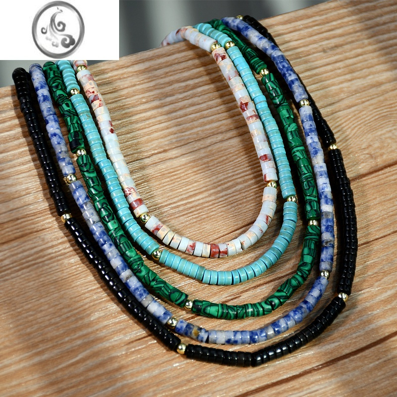 jimi欧美石彩色串珠项链女复古希腊情侣轻奢小众叠戴毛衣链锁骨链