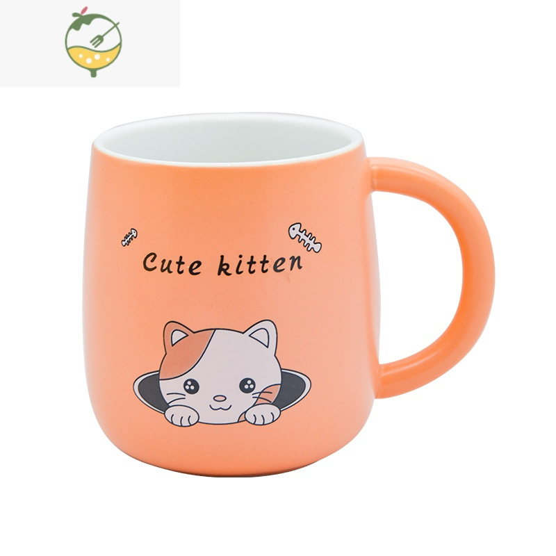 yicheng创意卡通猫爪陶瓷水杯可爱少女情侣马克杯带盖勺早餐牛奶咖啡