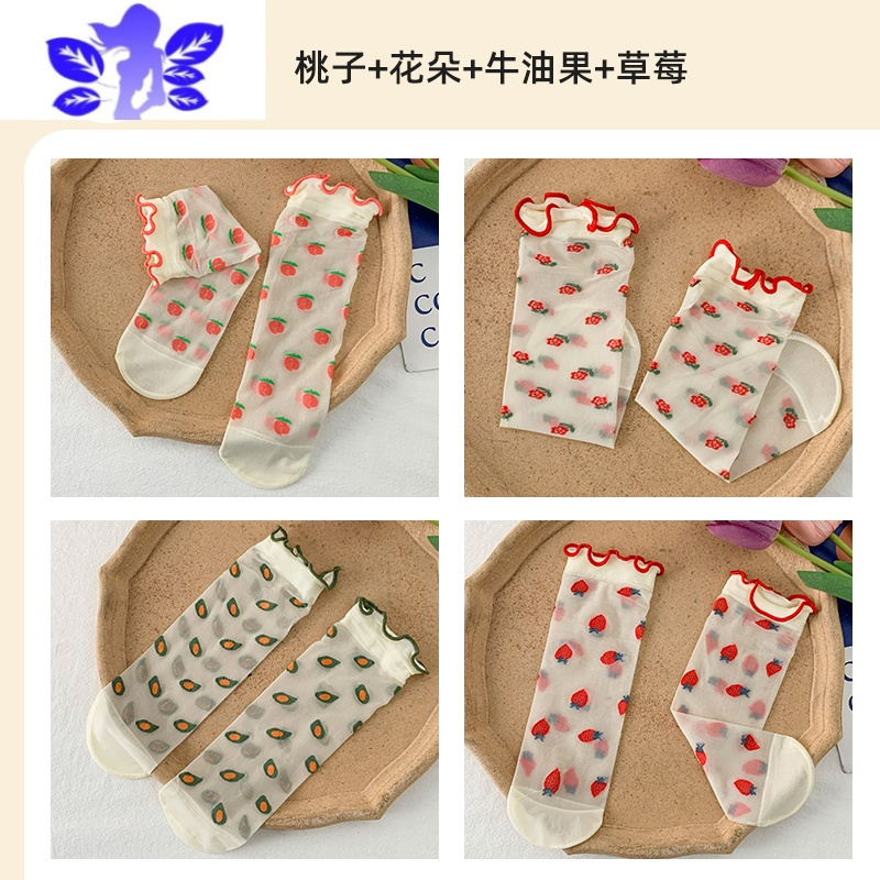 Ideamini透明玻璃丝水晶袜子女中筒袜夏季薄款设计感女小众夏天可爱凉鞋袜袜子