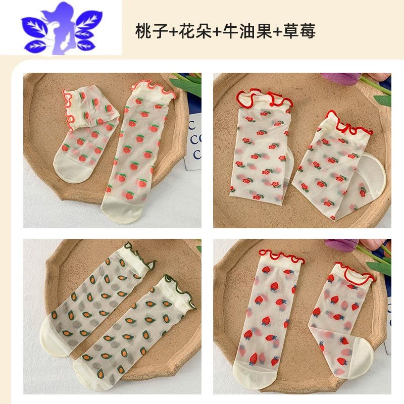 Ideamini透明玻璃丝水晶袜子女中筒袜夏季薄款设计感女小众夏天可爱凉鞋袜袜子图片