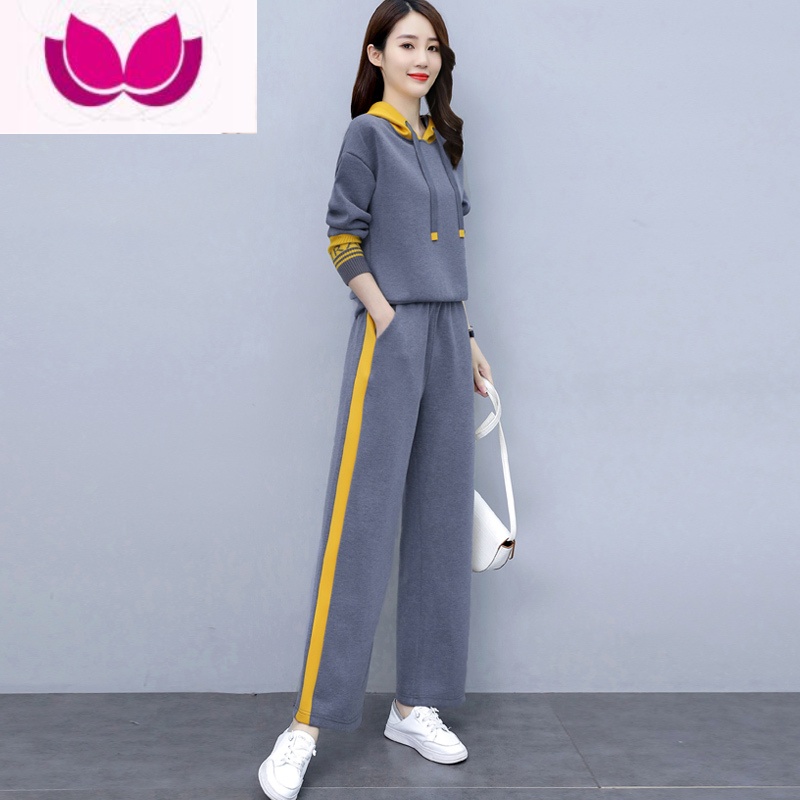 七斓早春季运动服休闲套装2023年新款女套时尚洋气气质阔腿裤 3XL141-160斤 灰色