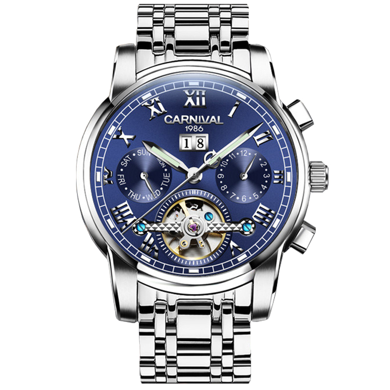 嘉年华CARNIVAL手表新款男士全自动机械表 男镂空商务休闲时尚夜光防水男表多功能大表盘商务金属精钢表带腕表8759高清大图