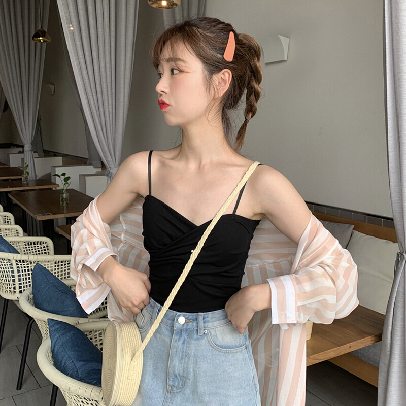 波迷娜(BOMINA)网红美背夏季心机小吊带性感百搭交叉美背吊带背心女外穿夏季白色裹胸上衣性感抹胸内搭短款打底衫色 均码