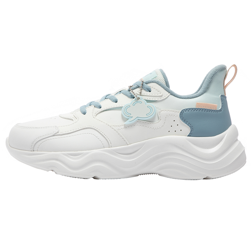 灵珑丨361°女鞋跑步鞋新款全黑运动鞋皮面防水轻便跑鞋 羽毛白/薄纱蓝 35码