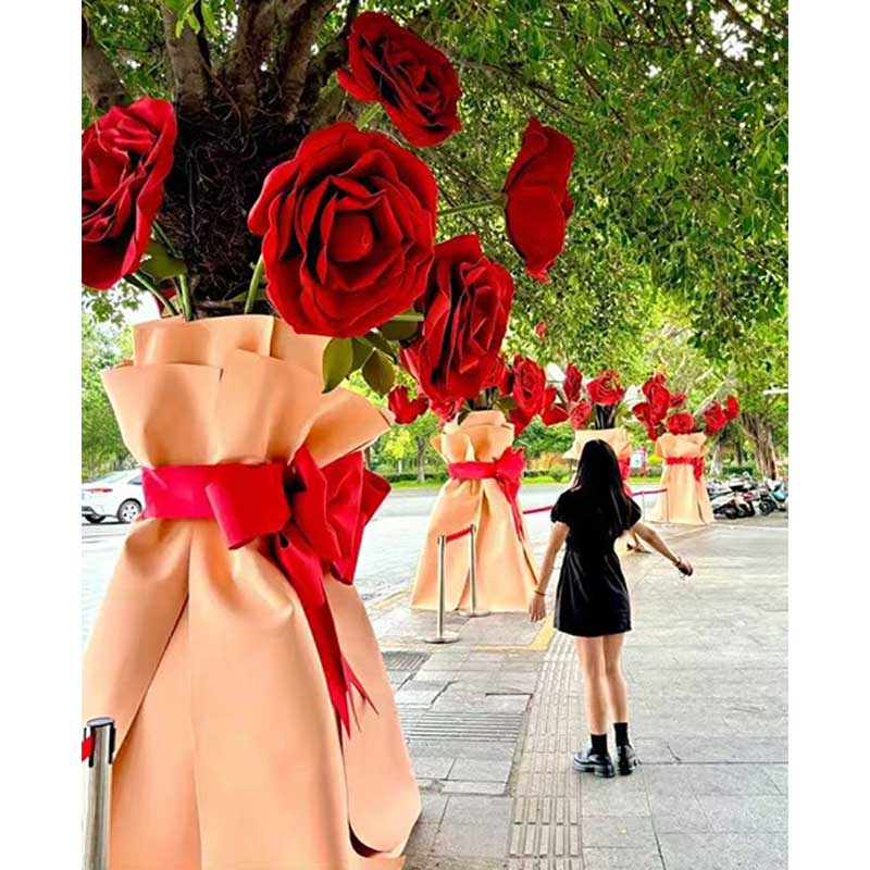 环孤 户外仿真装饰花 巨型eva玫瑰花 12朵花杆子+ 包装纸+蝴蝶结 12件套高清大图