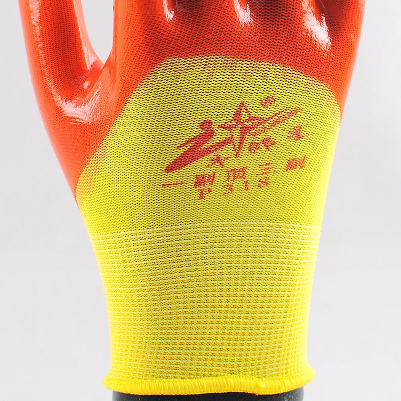 牛郎星P318半挂浸胶牛筋胶皮PVC耐磨耐油防滑劳保作业干活手套 牛郎星P318黄纱桔PVC手套12双