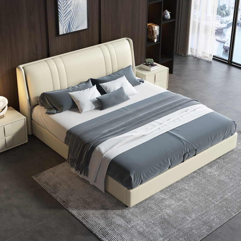 兰秀家居床主卧真皮床18米双人床现代简约婚床榻榻米软包卧室高箱储物