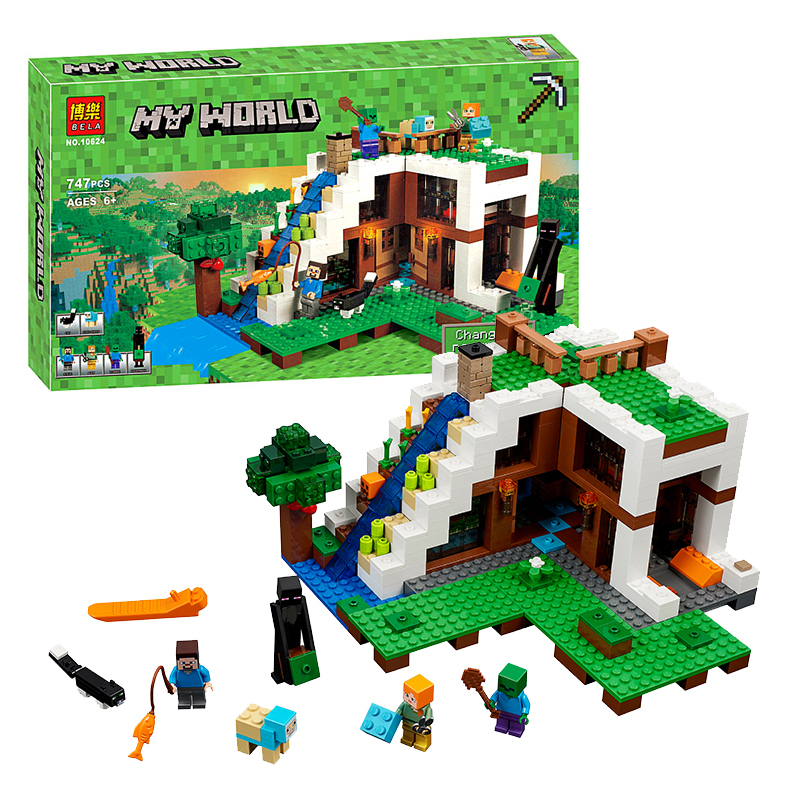 我的世界系列21134神秘瀑布基地冰钉博乐10624拼装积木玩具
