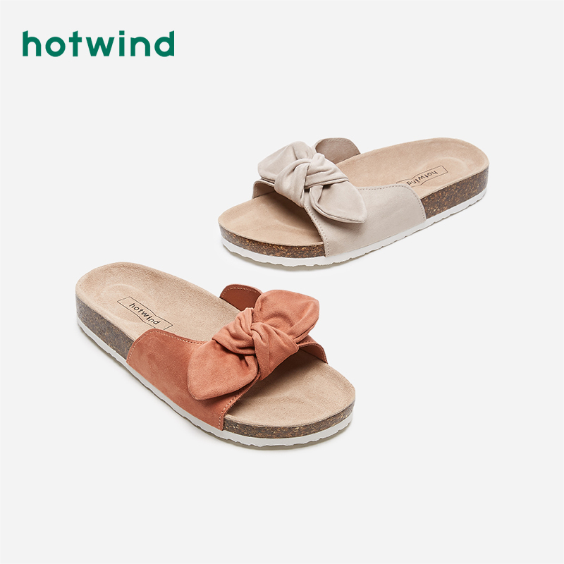 hotwind热风一字拖鞋女夏时尚外穿沙滩拖蝴蝶结百搭度假凉拖可爱h60w