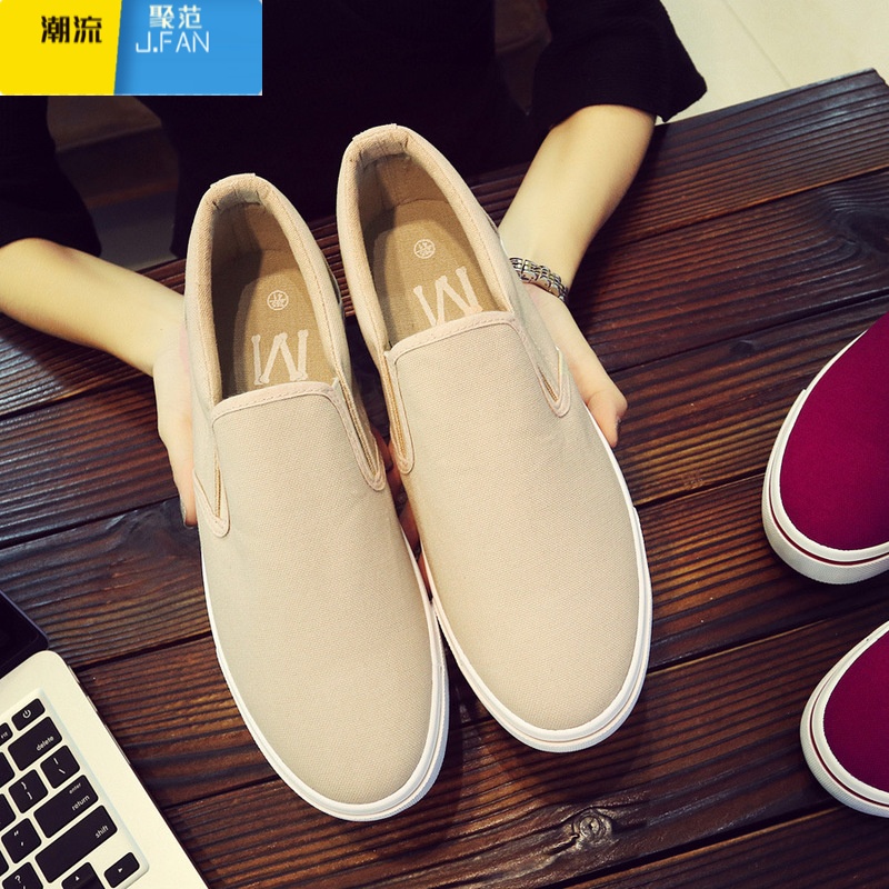 聚范夏季新款学生情侣男女鞋帆布鞋男一脚蹬懒人鞋韩版休闲男鞋小白鞋高清大图
