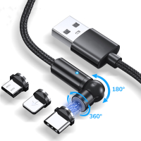 VIPin 540°球形旋转磁吸尼龙三合一快充手机充电线数据线通用苹果iphone Type-C安卓华为小米oppo黑色