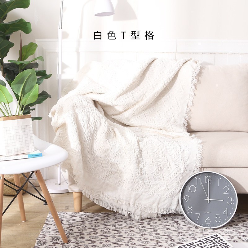 家柏饰(CORATED)沙发巾全盖布北欧沙发垫套毯冬季加厚弹力通用懒人沙发罩 白色T型格 90*180高清大图