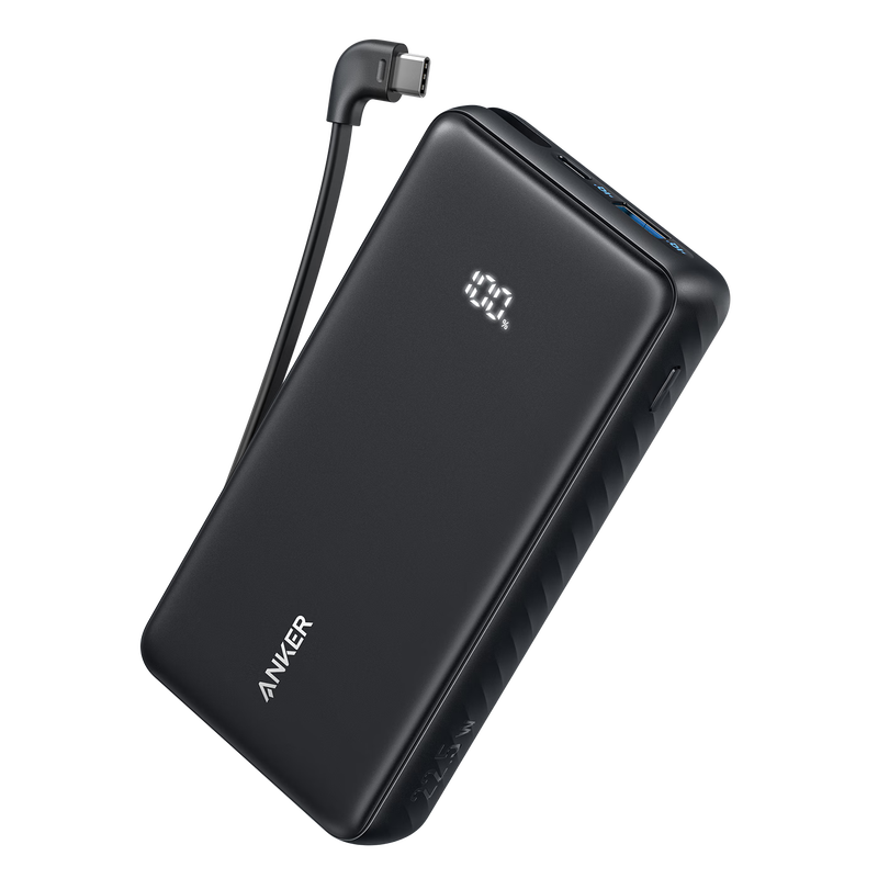 安克Anker 自带type-c线充电宝22.5W快充移动电源(20000mAh)110E黑色