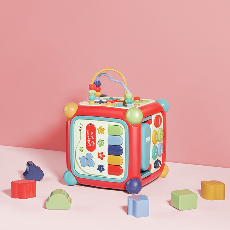 babycare六面盒1-3岁多功能宝宝玩具 形状配对认知积木早教益智屋 光珊红 7390