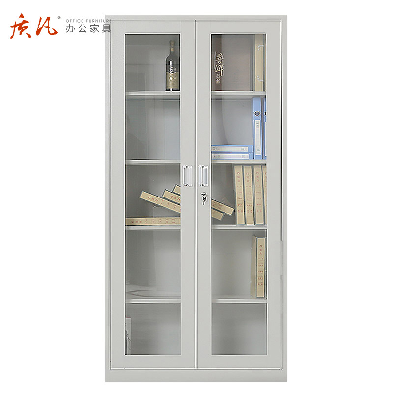 质凡钢制通体玻璃双开门文件柜
