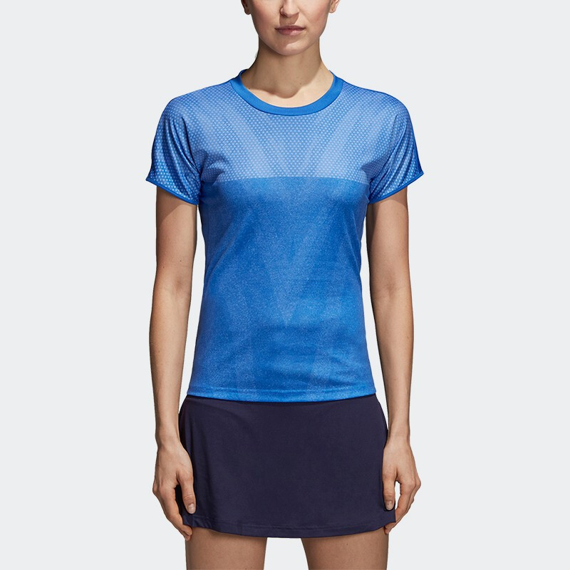阿迪达斯 (adidas)羽毛球短袖女款圆领T恤休闲运动短袖针织速干透气春夏 女款蓝色CF4820 (S-XXL)