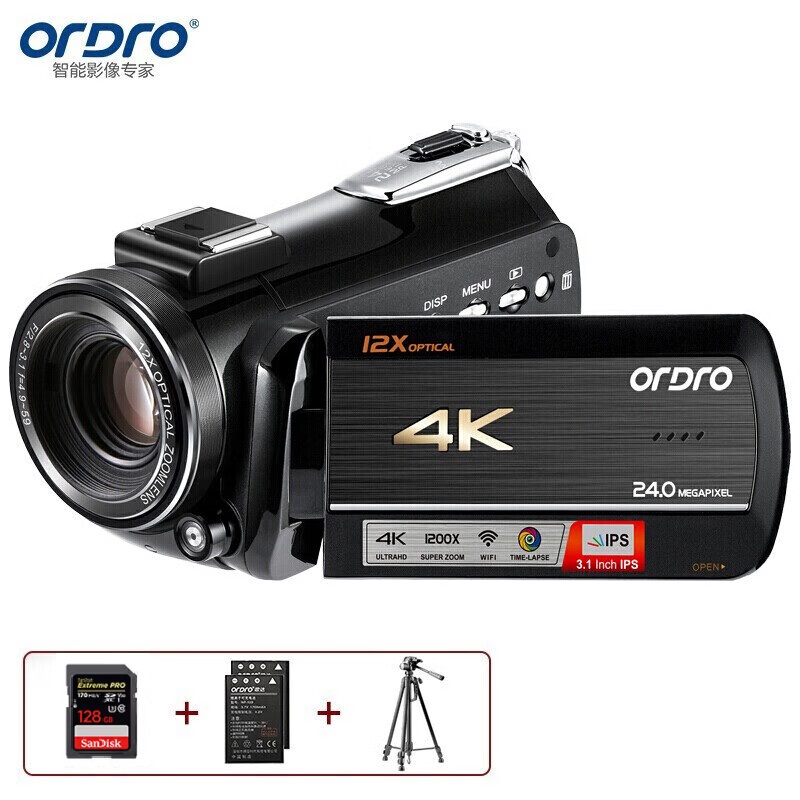 欧达(ORDRO) 高配版 4K摄像机专业直播录像机家用手持DV光学变焦高清数码摄影机vlog短视频会议 AC5