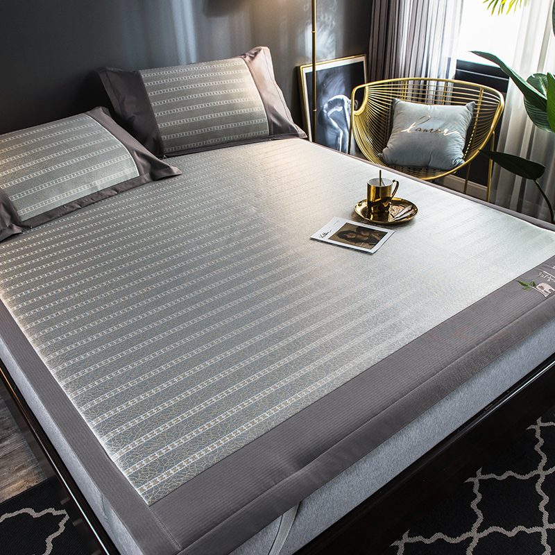 美帮汇泰国乳胶凉席天丝空调软席子1.5冰丝1.8m床三件套水洗夏季可水洗 绅士灰(乳胶凉席)800D冰丝 1.8m（6英尺）床