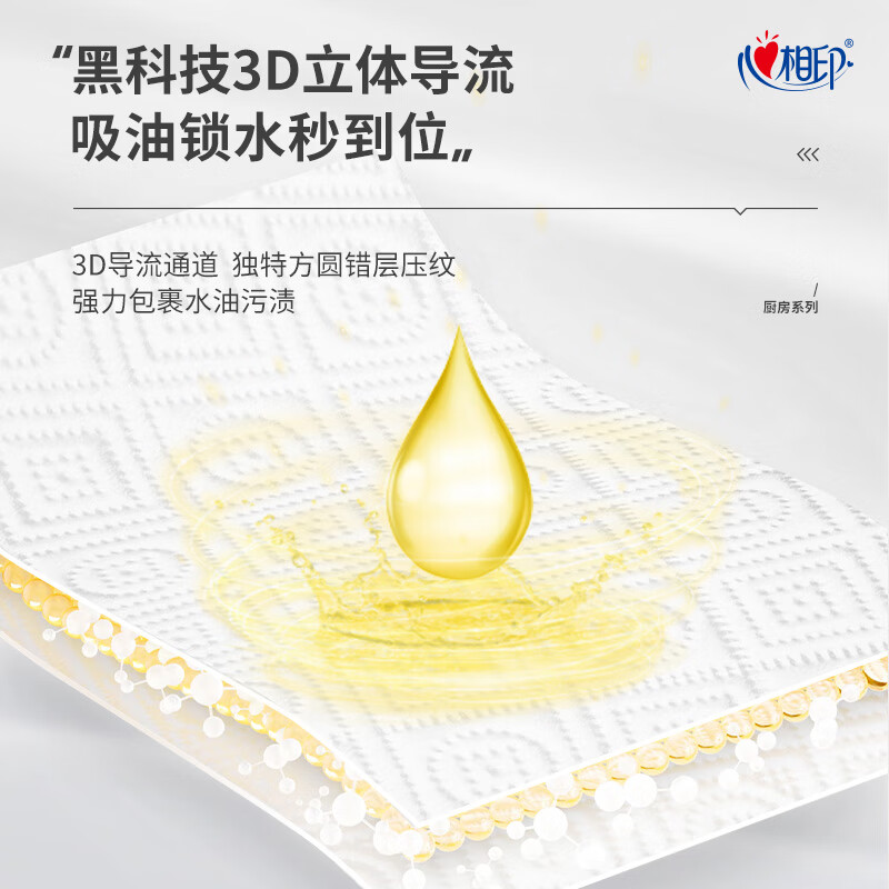 心相印(Mind Act Upon Mind) 厨房专用抽纸吸水吸油60抽*9包(整箱)KDT360高清大图