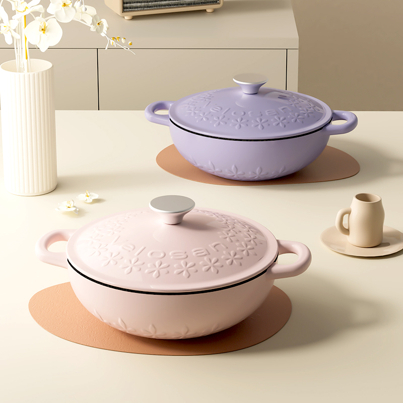 Velosan温仑山太阳花系列珐琅锅 22cmVE022-FL01粉高清大图