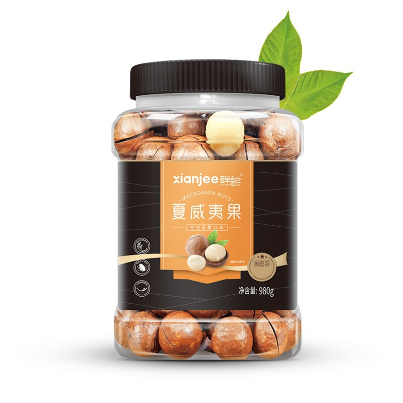 鲜记(FRESHKEE)夏威夷果980g罐装 休闲零食追剧办公室坚果炒货JG25405