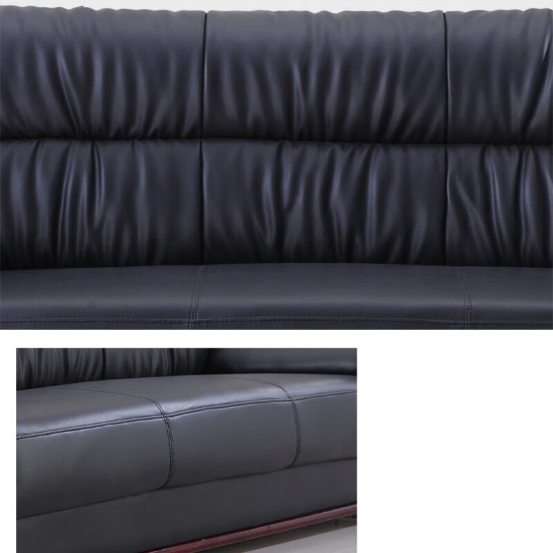 锦北 办公沙发老板皮沙发商务会客接待会议沙发组合 头层黑牛皮三人位高清大图