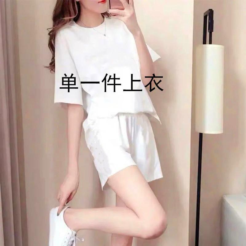 睡衣女夏学生韩版可爱女士短袖短裤家居服套装宽松大码卡通可外穿 白色T恤[优质款] M码[60-75斤]