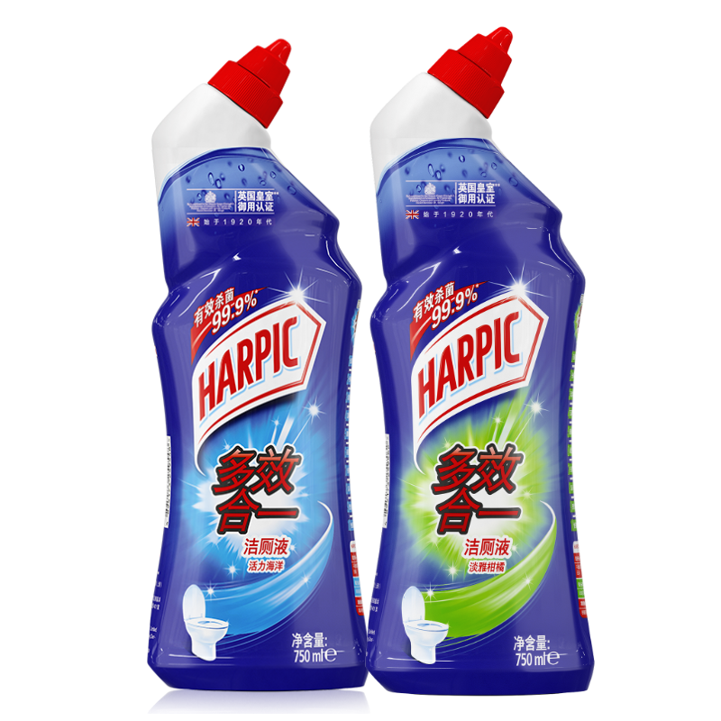 HARPIC多效合一洁厕液淡雅柑橘750ml+活力海洋750ml 强效去垢