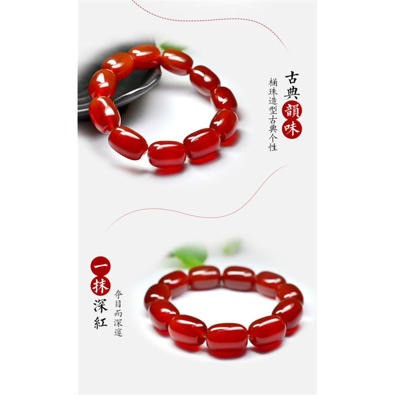 臻玉良品天然红玛瑙桶珠手串男红色情侣本命年鼓珠手链女个性DIY首饰