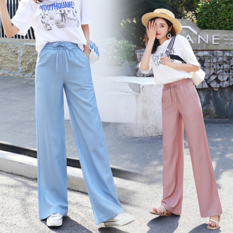 班俏banqiao冰丝坠感阔腿裤女高腰天丝牛仔宽松垂感拖地云朵裤休闲