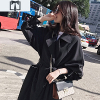 SUNTEK风衣女中长款春秋2020年新款过膝韩版宽松黑色大衣流行小个子外套风衣