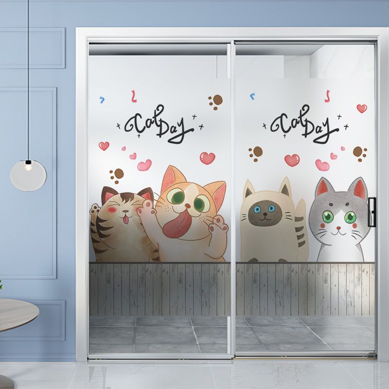款ka-08[静电免胶]送安装工具 40x60cm|磨砂玻璃贴膜卡通猫咪后院窗户贴纸卫生间浴室门透光不透明防走光