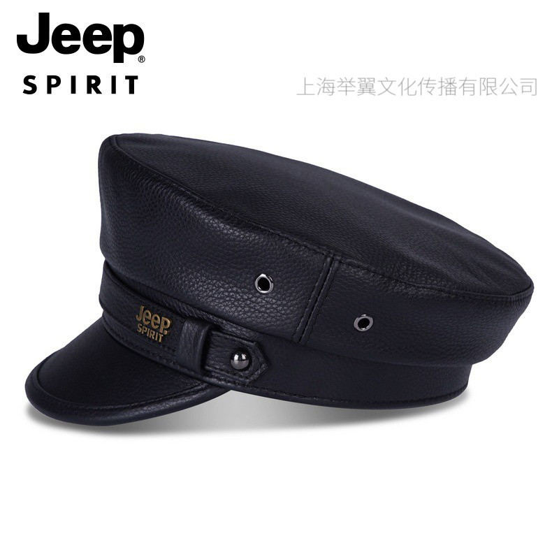 jeep spirit吉普正品帽子男士牛皮真皮风皮帽