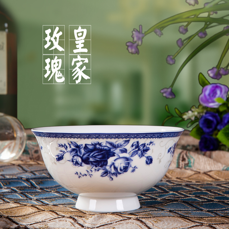 富昱景56头皇家玫瑰骨瓷餐具套装中式时尚国产景德镇陶瓷家用碗碟餐具套装碗碟盘勺子筷子家用套装新家实用送礼选择