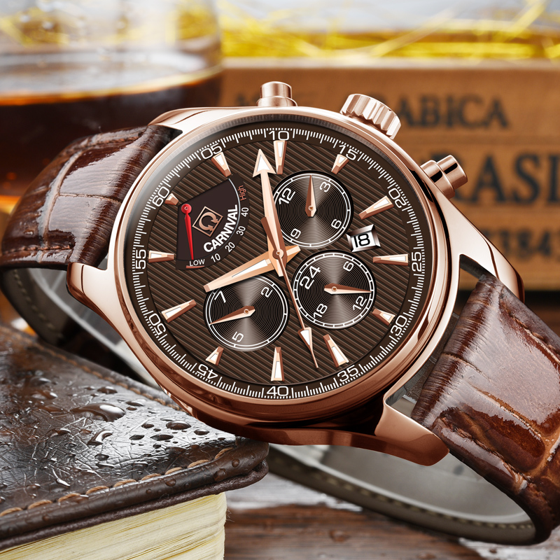 瑞士嘉年华Carnival正品全自动机械表 男进口机芯手表男士休闲时尚防水品质男表动能能量显示金属精钢腕表8689高清大图