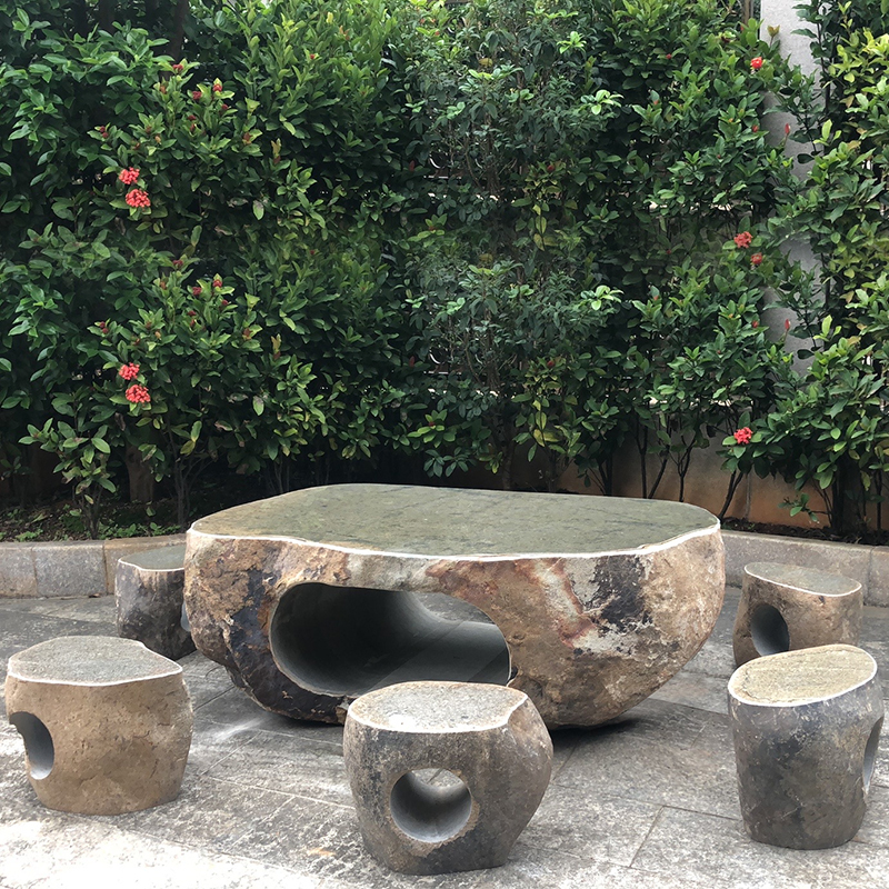 庭院石桌石凳整石石桌石凳庭院花园鹅卵石头桌椅凳子青石自然石户外