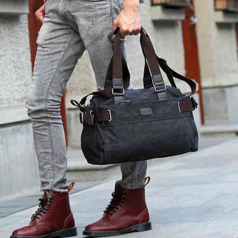 男包帆布手提包休闲潮流男士旅行包斜挎包男单肩包韩版帆布男包包黑