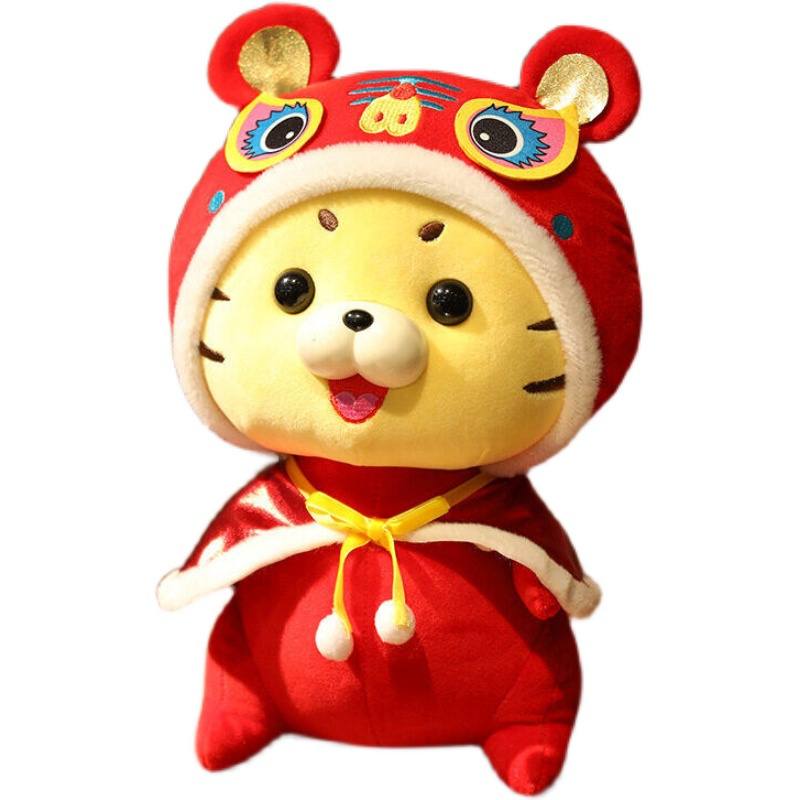 毛绒玩偶抱枕老虎公仔玩具红色虎公仔布娃娃新年吉祥物小