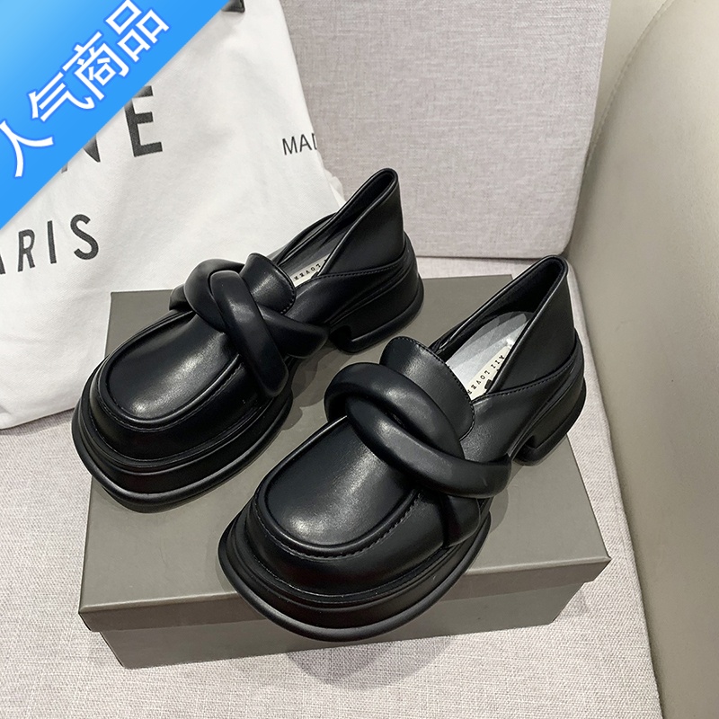 SUNTEK厚底小皮鞋女2022年秋季新款英伦风松糕底黑色乐福鞋女百搭单松高清大图