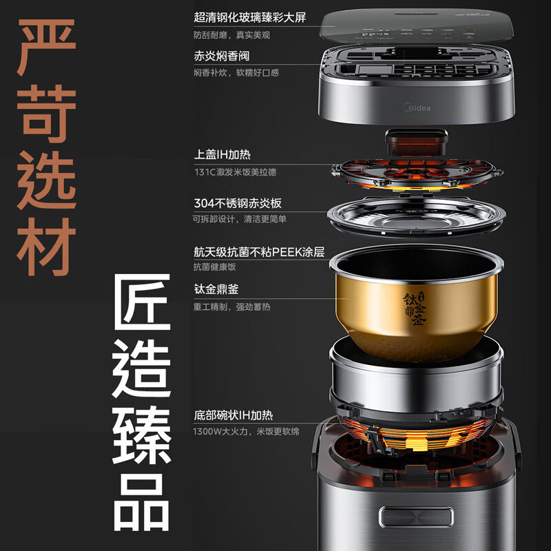 美的(Midea)赤炎臻香IH电饭煲家用4L上下双热源一级抗菌PEEK不粘涂层电饭锅小米粥低糖饭 MB-EFB4026高清大图