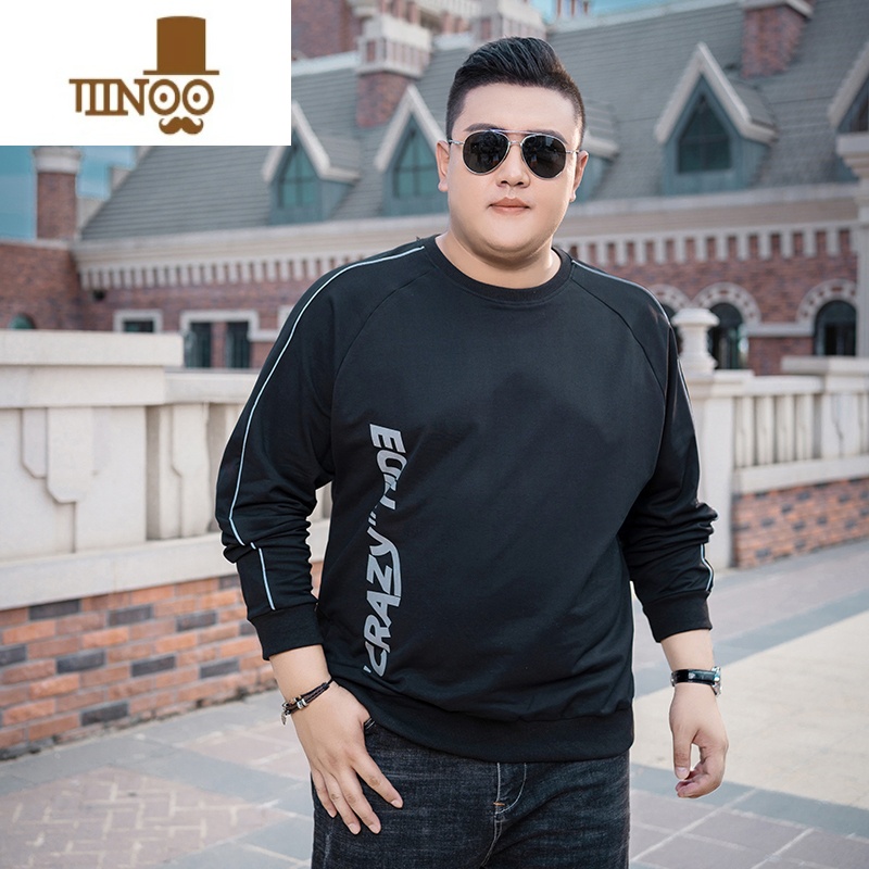 YANXU胖子男装大码卫衣男加肥加大宽松肥佬休闲圆领套头上衣冬季打底衫高清大图