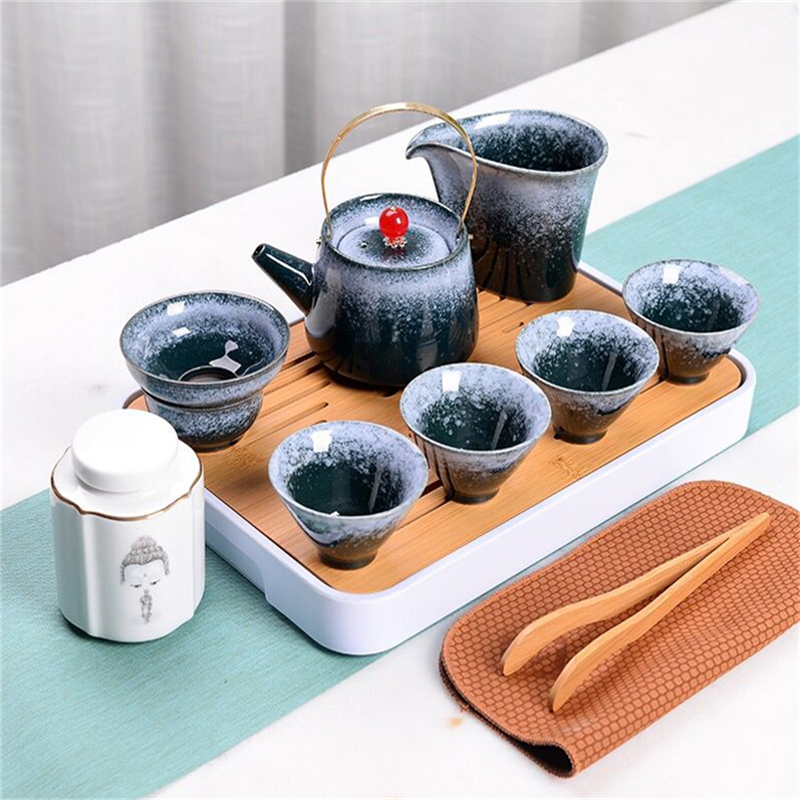 冰点渐变旅行茶具(8头茶具+茶叶罐+密胺盘+茶夹+茶巾)(单位:套)